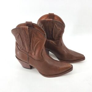 Dan Post Brown Leather Western Ankle Boots Pointed Toe Cowgirl Boots Womens 7M